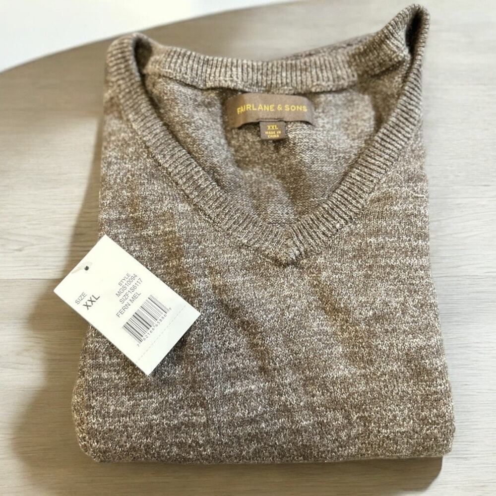 Fairlane & Sons Stitch Fix Men's V-Neck Sweater Brown 2XL NWT
